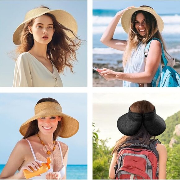 Sun Visor Hats for Women, Summer Packable Straw Beach Hat UV Protection main image 4